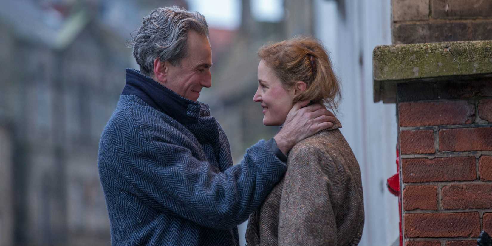 Reynolds and Alma wear winter coats outside in Phantom Thread