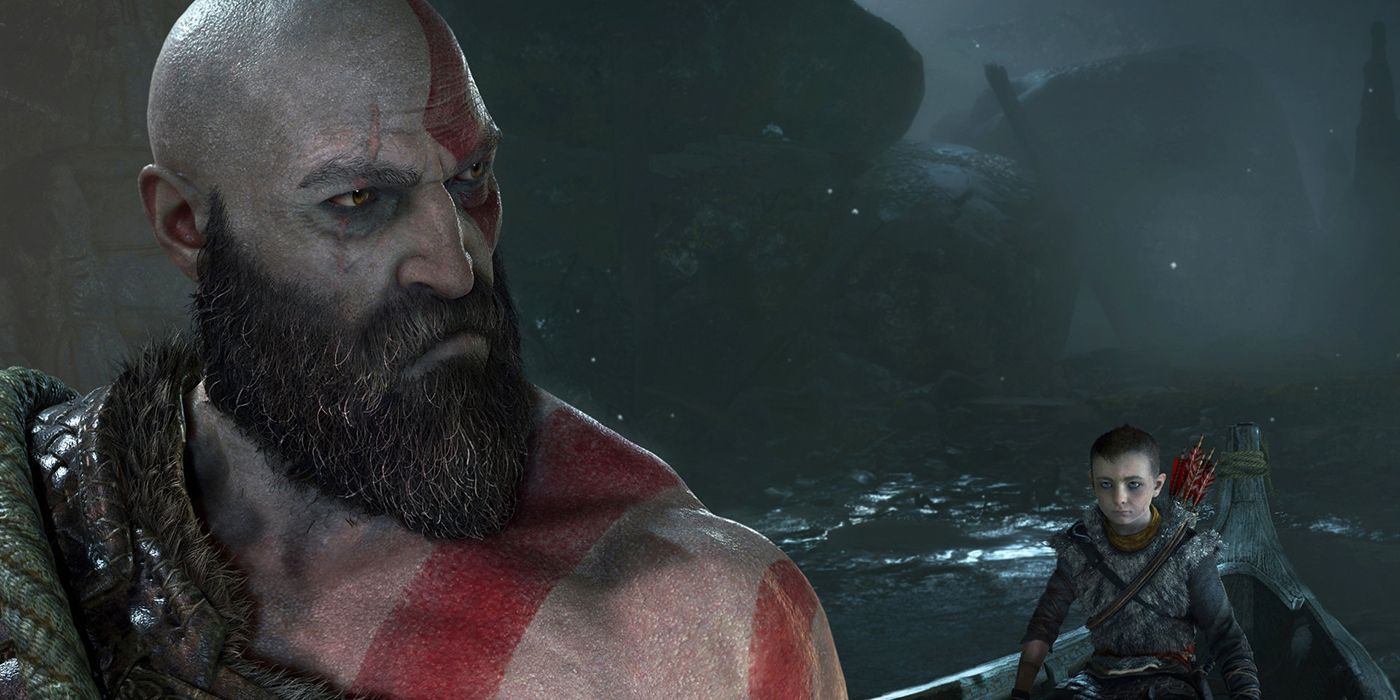 Kratos looking to his left in God of War