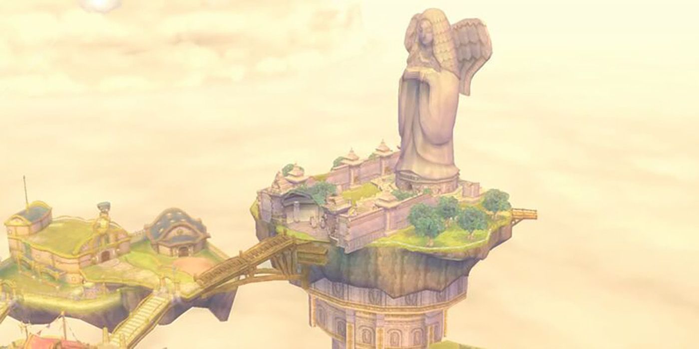The massive goddess statue on Skyloft in Skyward Sword.