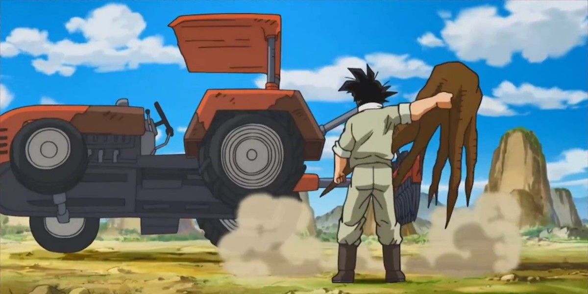 Goku tending to his farm in the Dragon Ball anime series.