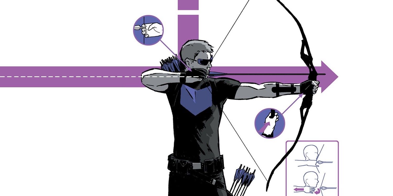 Hawkeye pointing his bow and arrow