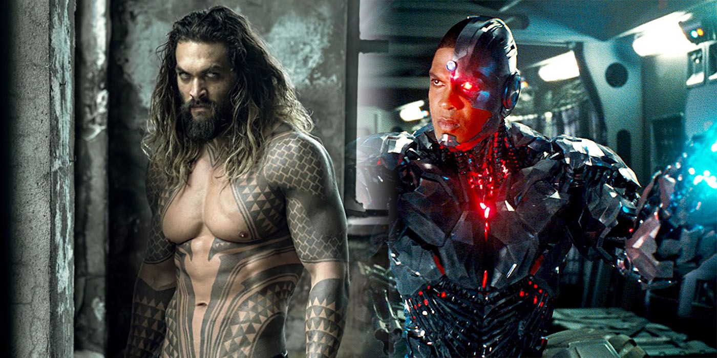 Jason Momoa and Ray Fisher as Arthur Curry/Aquaman and Cyborg in Justice League