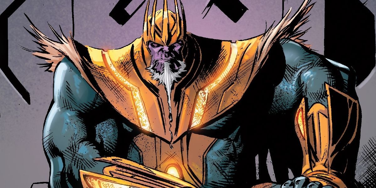 King Thanos sits on his throne in Marvel Comics.