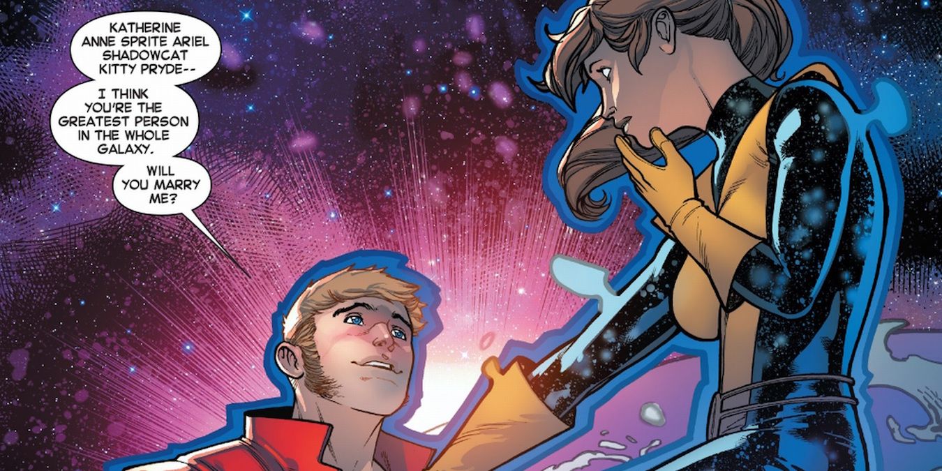 Star-Lord proposes to Kitty Pryde in Marvel Comics.