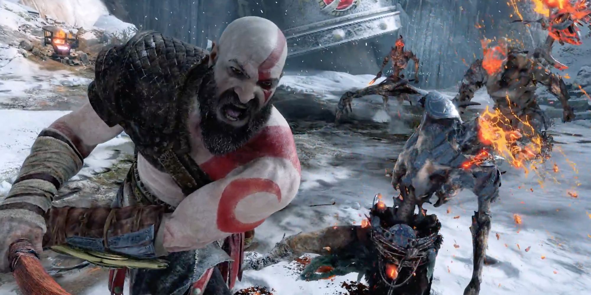 Kratos from God of War fighting Dragur
