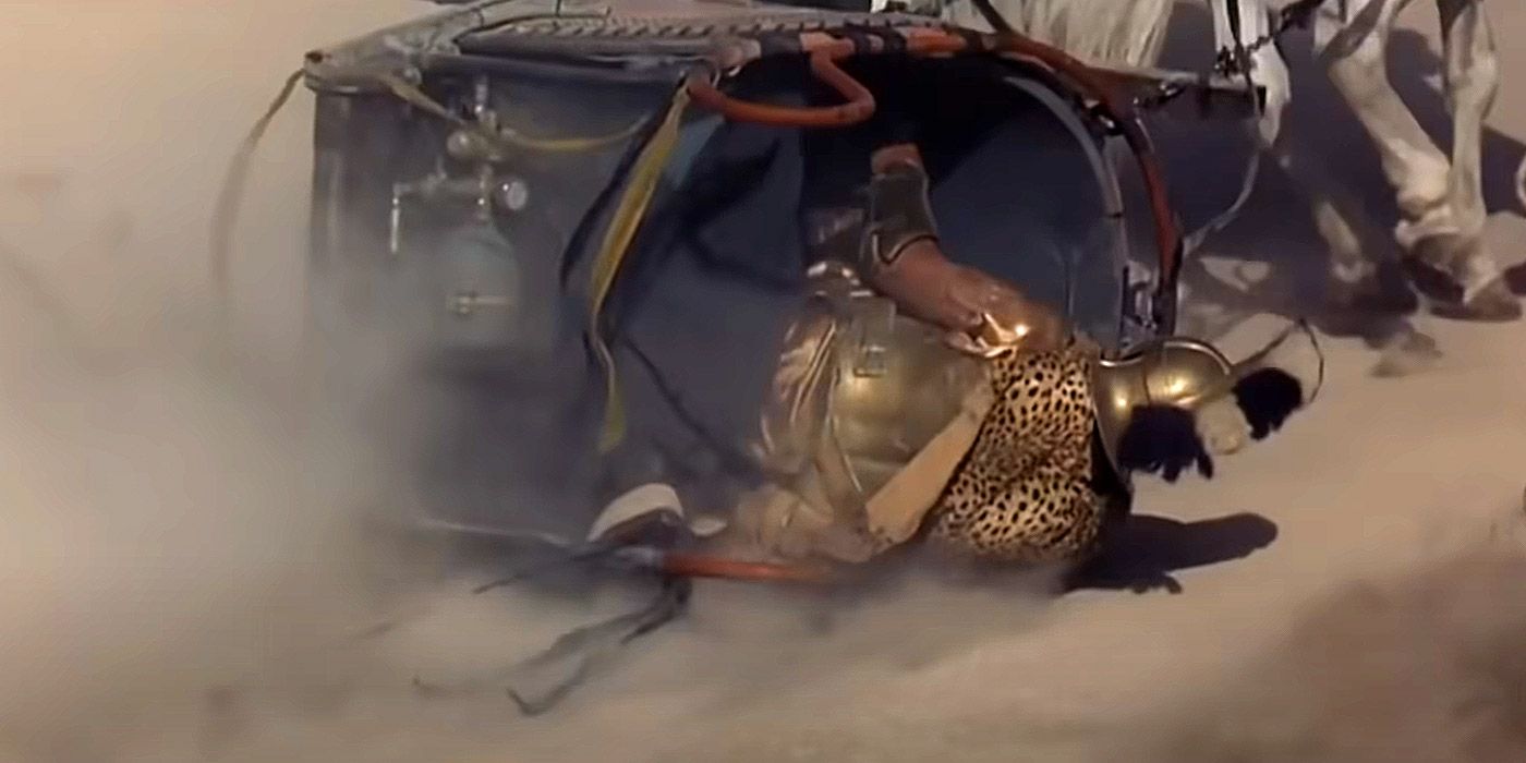 An overturned chariot in Gladiator