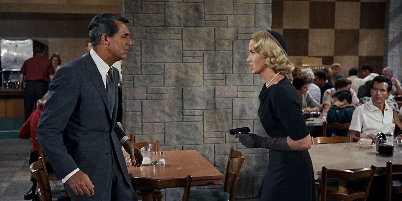 Eve pulls a gun on Roger in North by Northwest