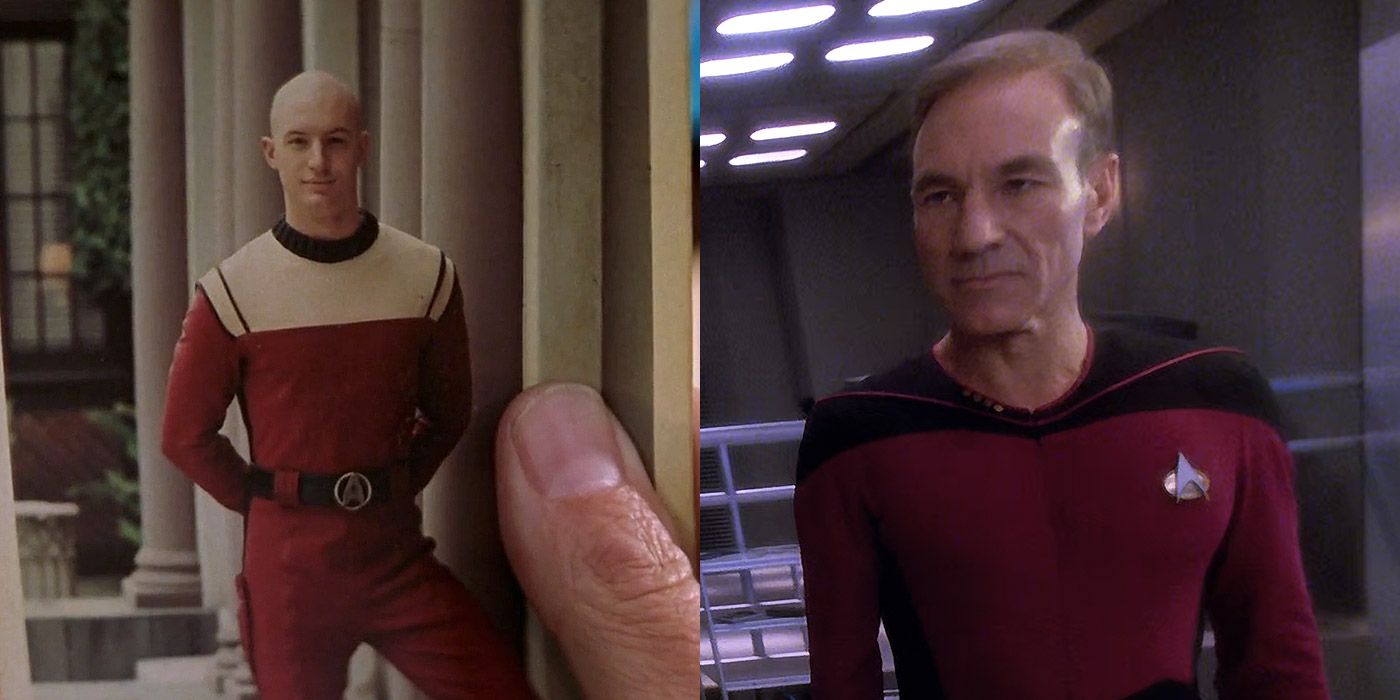 Imagem dividida do jovem e velho Picard em Star Trek