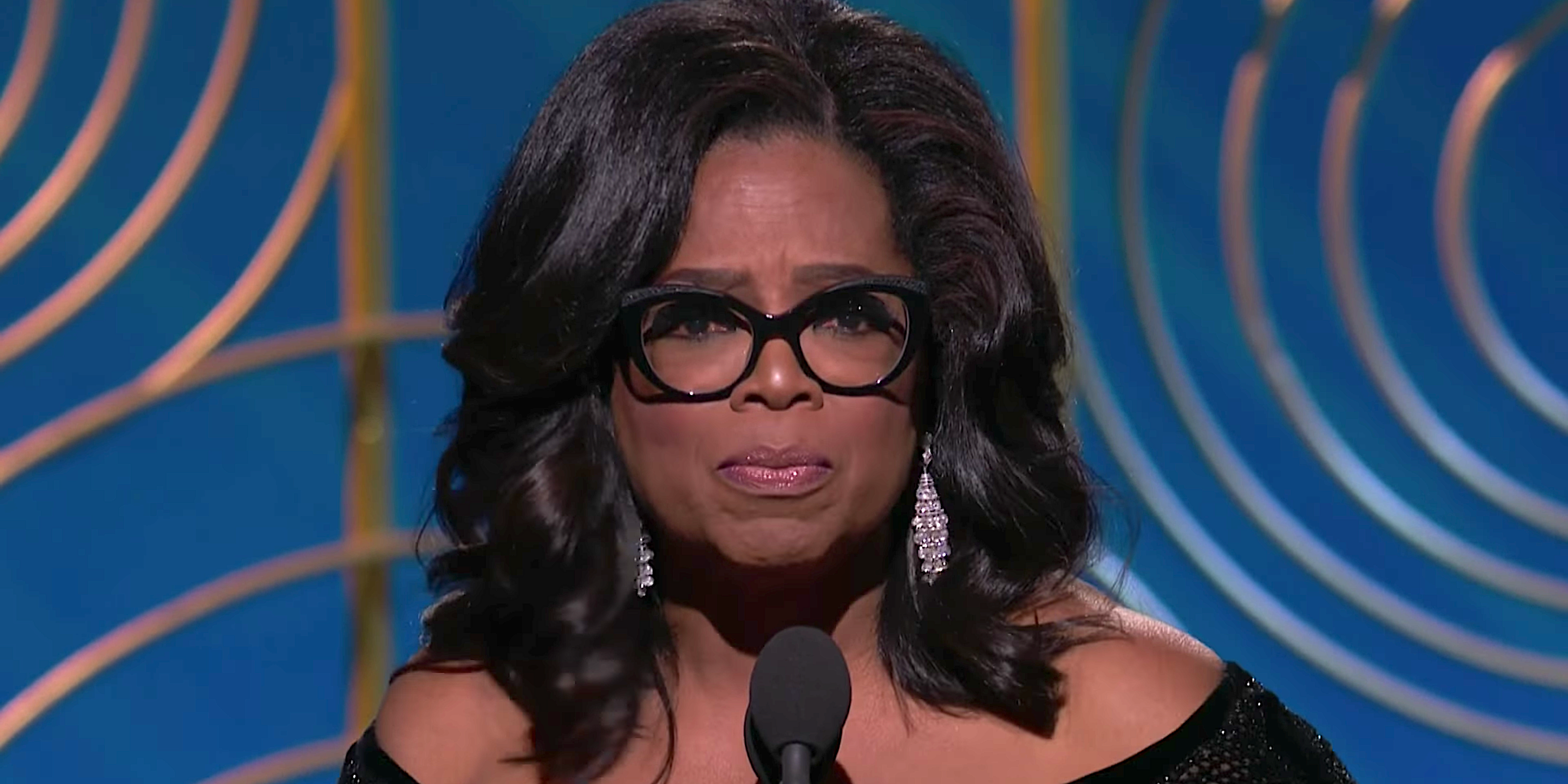 Oprah Winfrey giving a speech at the 2018 Golden Globes