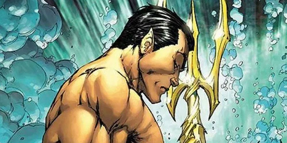 Namor holds on to his trident beneath the waves