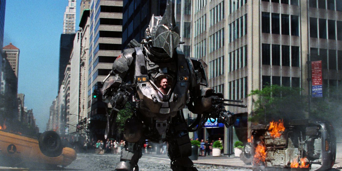 The Rhino rampages through a city in The Amazing Spider-Man 2