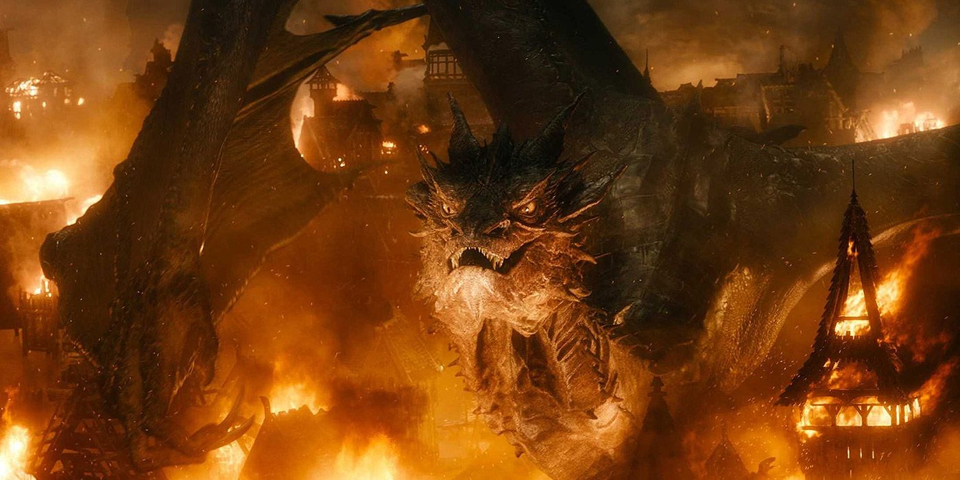 Smaug attacks Lake-town in The Hobbit