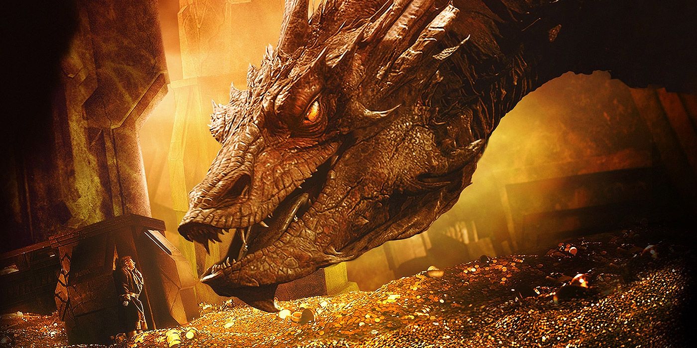 Smaug confronts Bilbo in The Hobbit