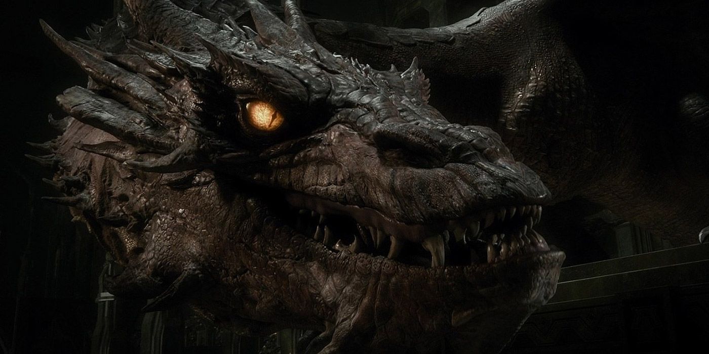 A side profile of Smaug in The Hobbit