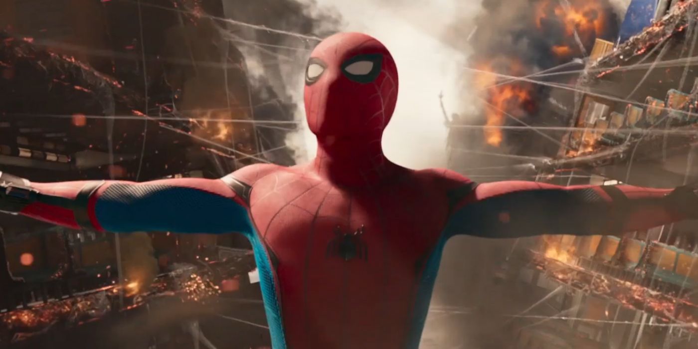 Spider-Man trying to save the ferry in Spider-Man: Homecoming
