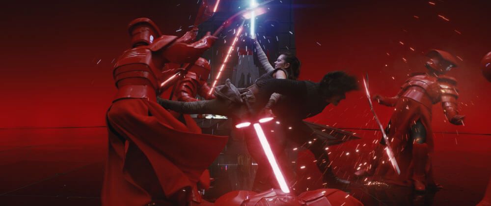 Star Wars The Last Jedi Rey and Kylo Fight Praetorian Guards in Throne Room