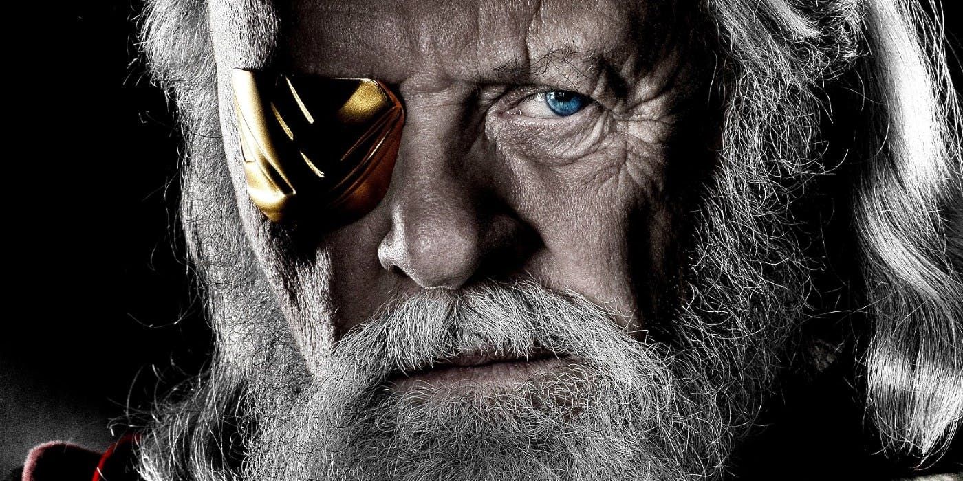 Odin stares with his gold eye patch covering one eye for the MCU
