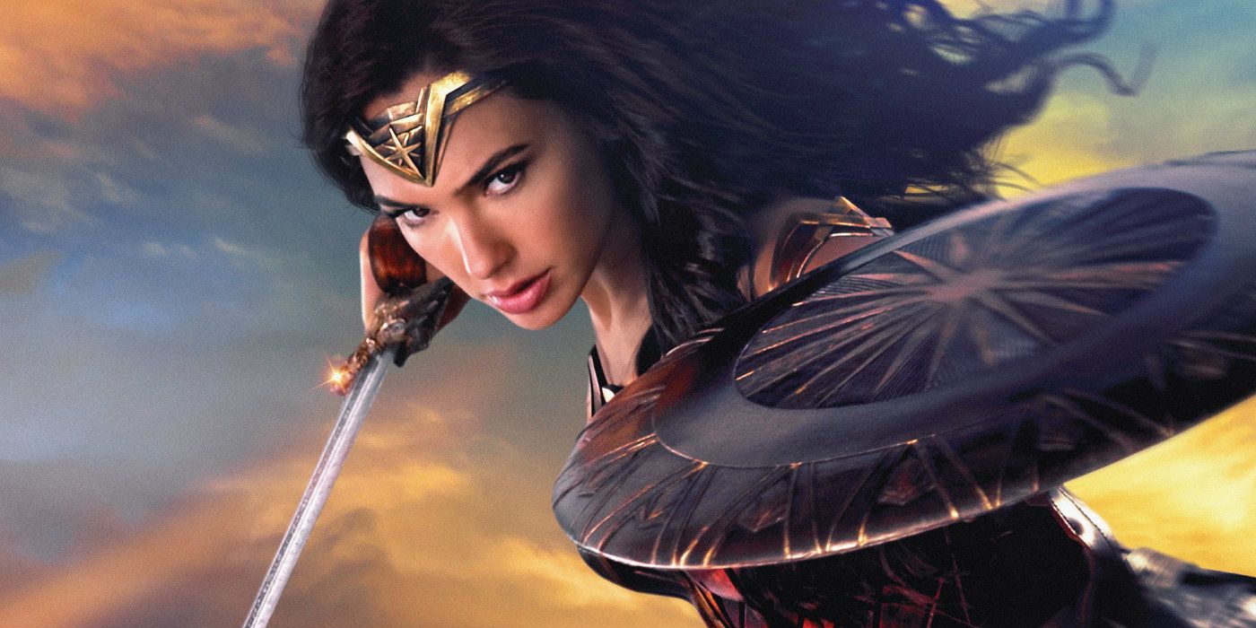 Gal Gadot with a shield and sword in a Wonder Woman promotional image.