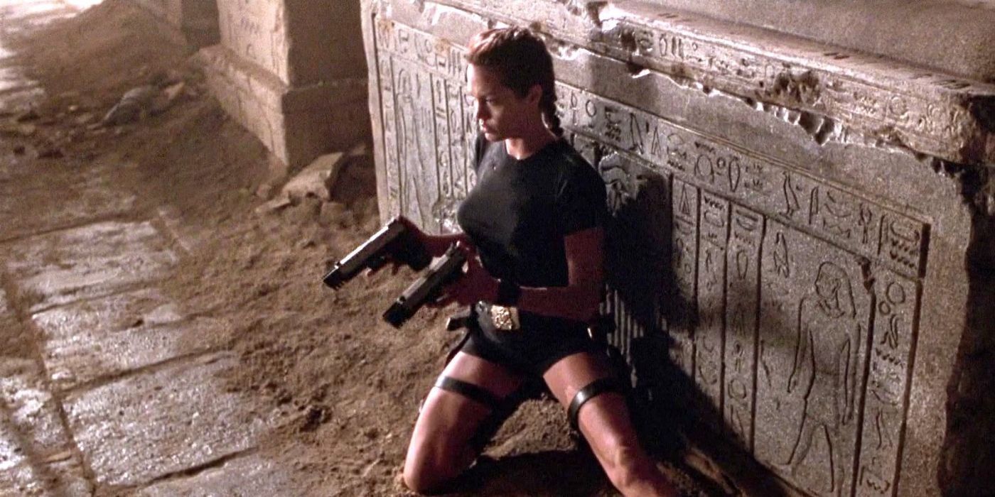 Angelina Jolie as Lara Croft in Lara Croft Tomb Raider.