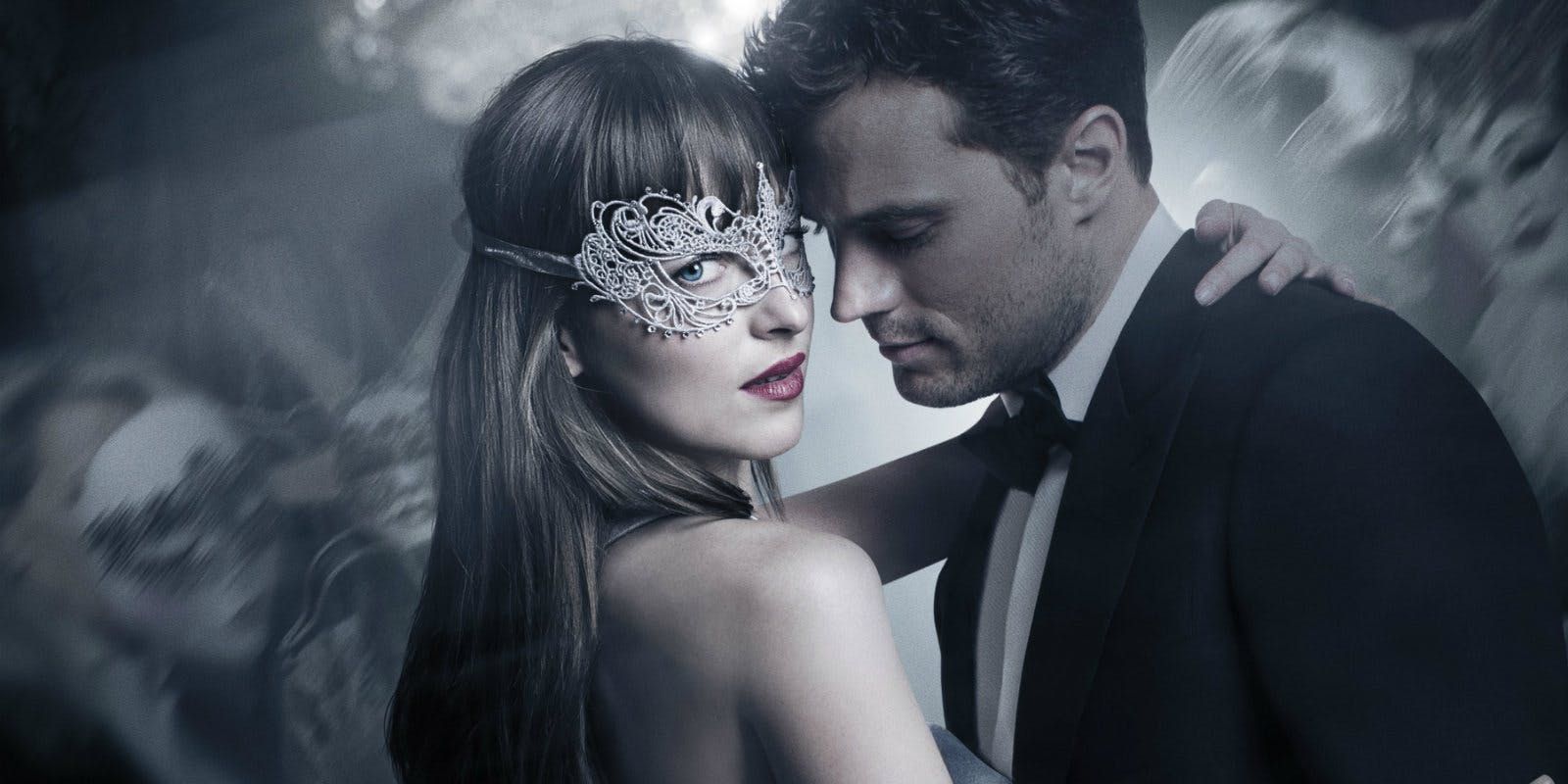Anastasia and Christian dance together in a promo image for Fifty Shades Darker 
