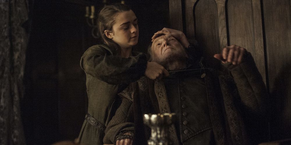 Arya Stark kills Walder Frey as revenge for the Red Wedding in Game of Thrones