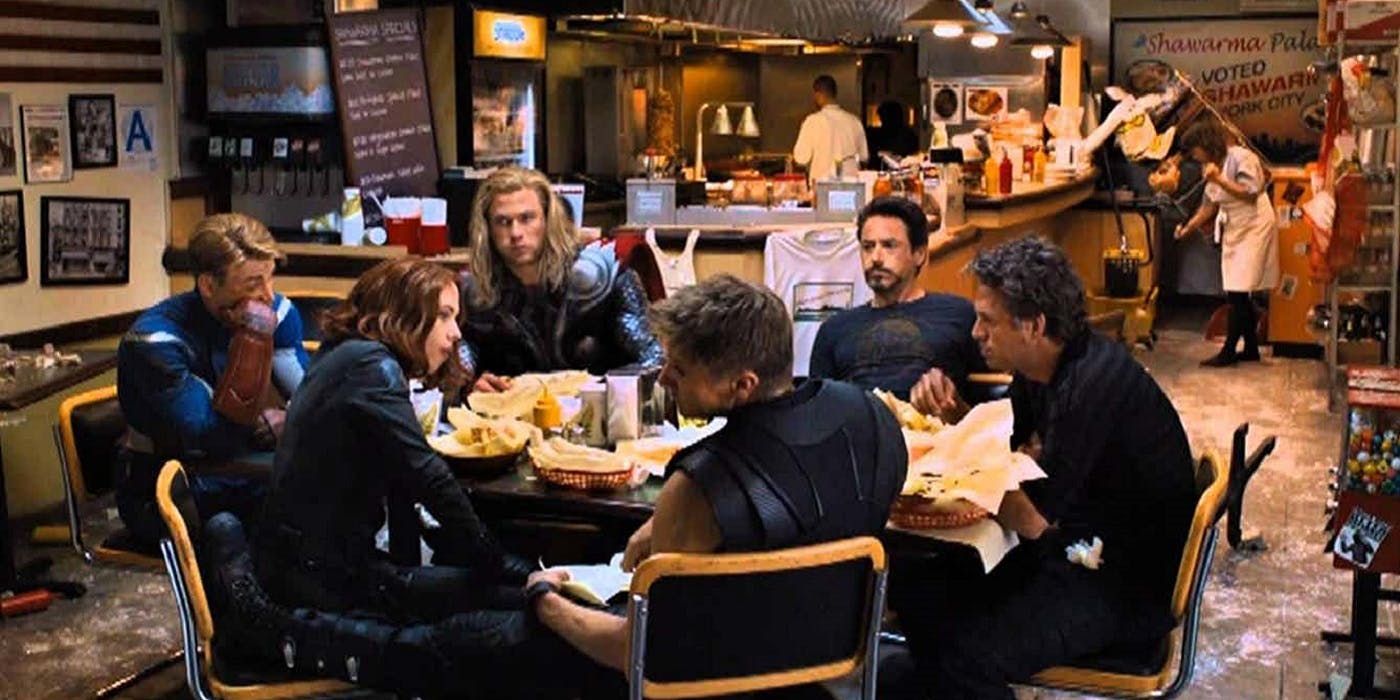 The Avengers eating Shwarma