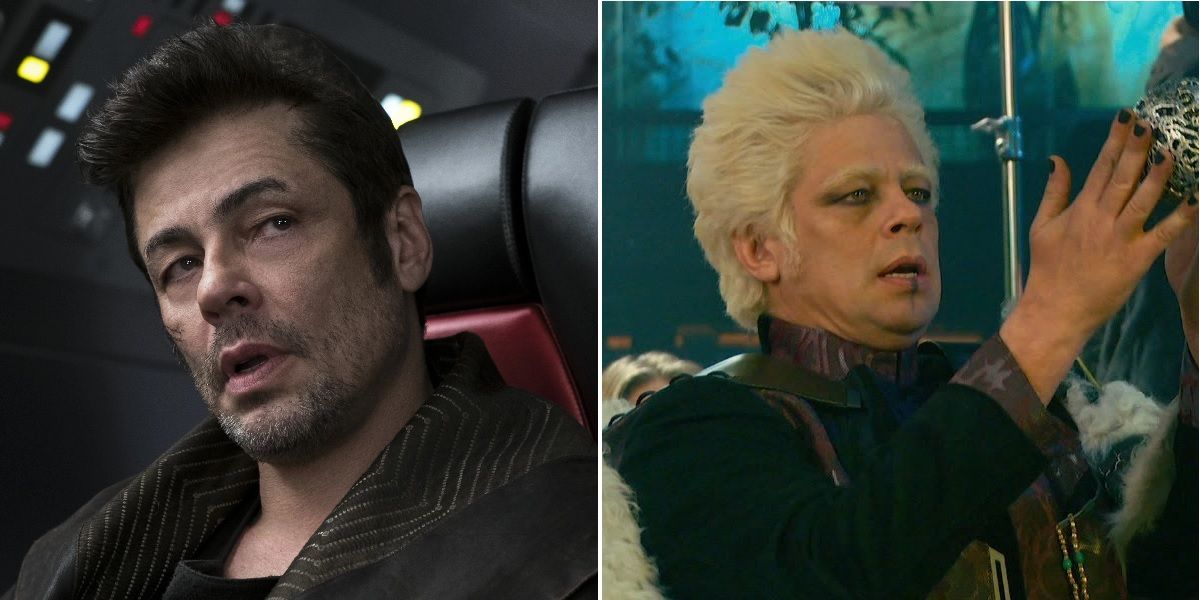 Benicio Del Toro as DJ in Star Wars The Last Jedi and The Collector in MCU Guardians of the Galaxy
