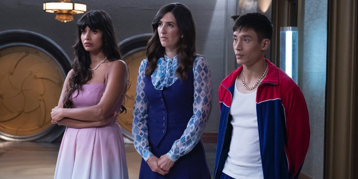 Tahani, Janet and Jason contemplate their fate in the Good Place