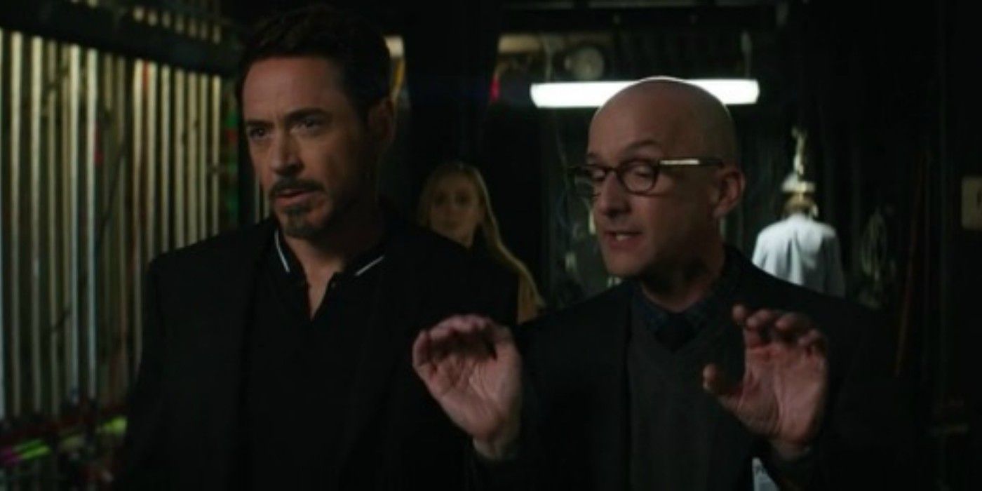 Jim Rash as M.I.T. Liaison speaks with Tony Stark