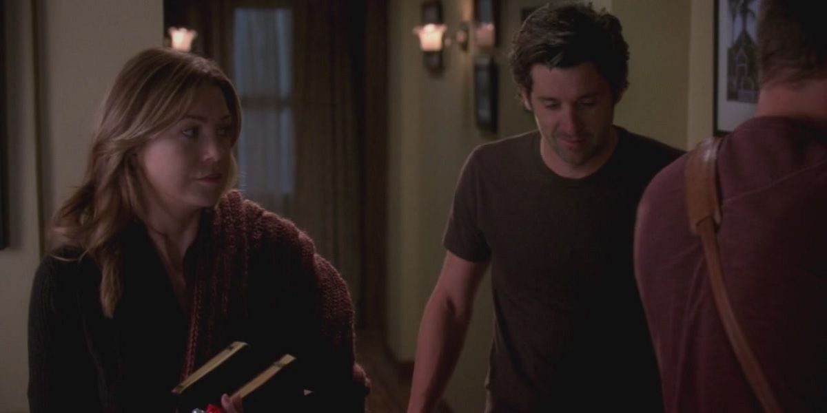 Meredith Derek and Alex overhear Izzie having sex with Denny's ghost in Grey's Anatomy
