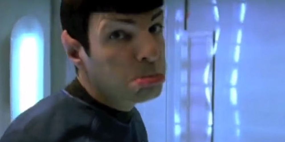 Zachary Quinto as Spock behind the scenes of Star Trek