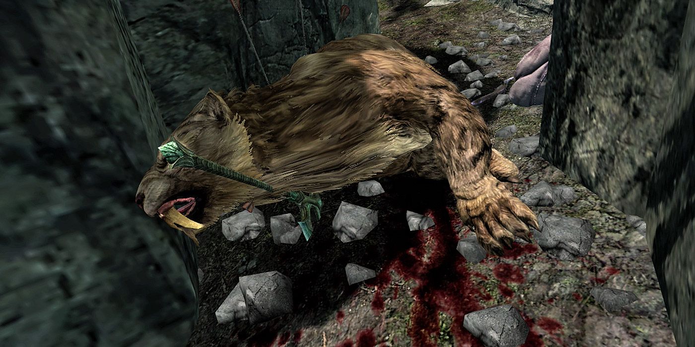 A dead sabrecat in Skyrim