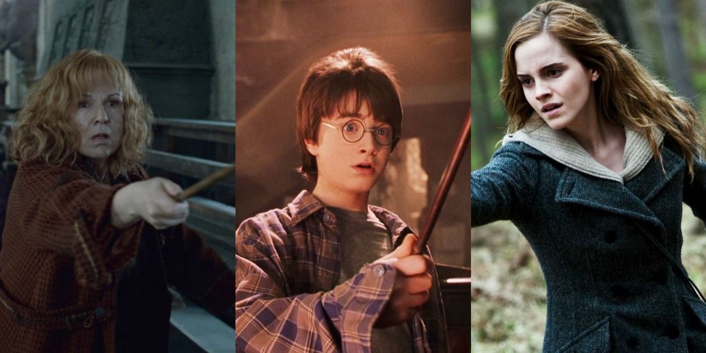 Split image of Molly Weasley, Harry Potter and Hermione Granger feature