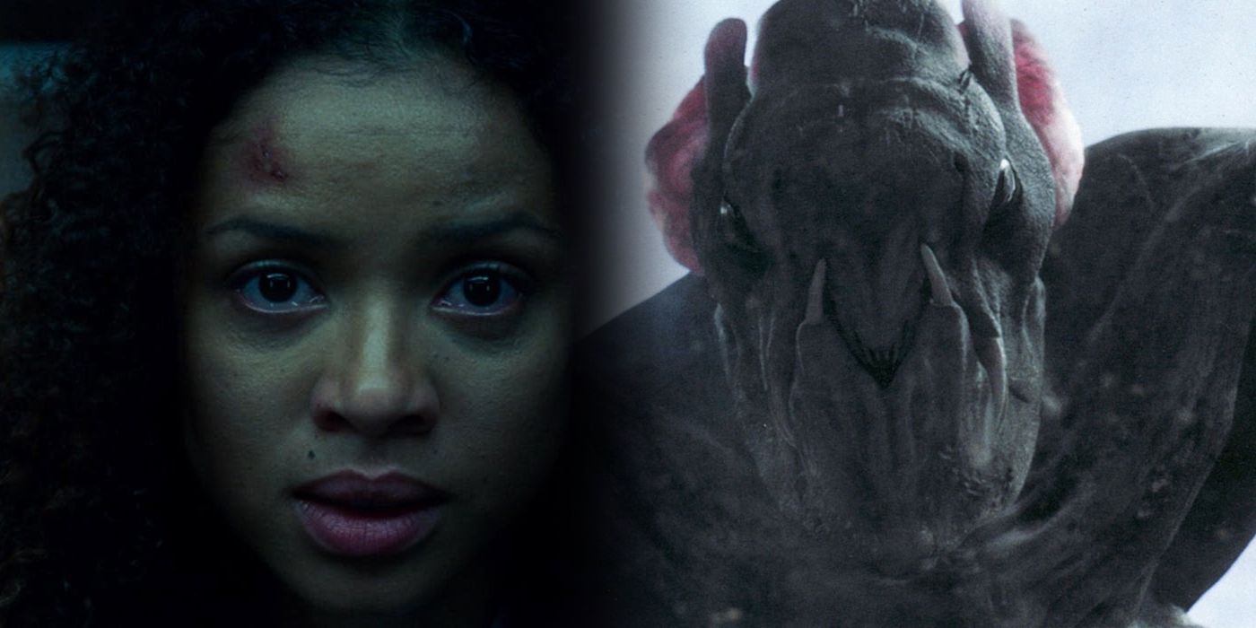 The Cloverfield Monster and Gugu Mbatha Raw in The Cloverfield Paradox
