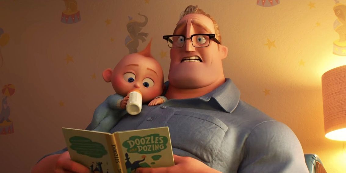 Bob Parr reading a book to Jack Jack on The Incredibles