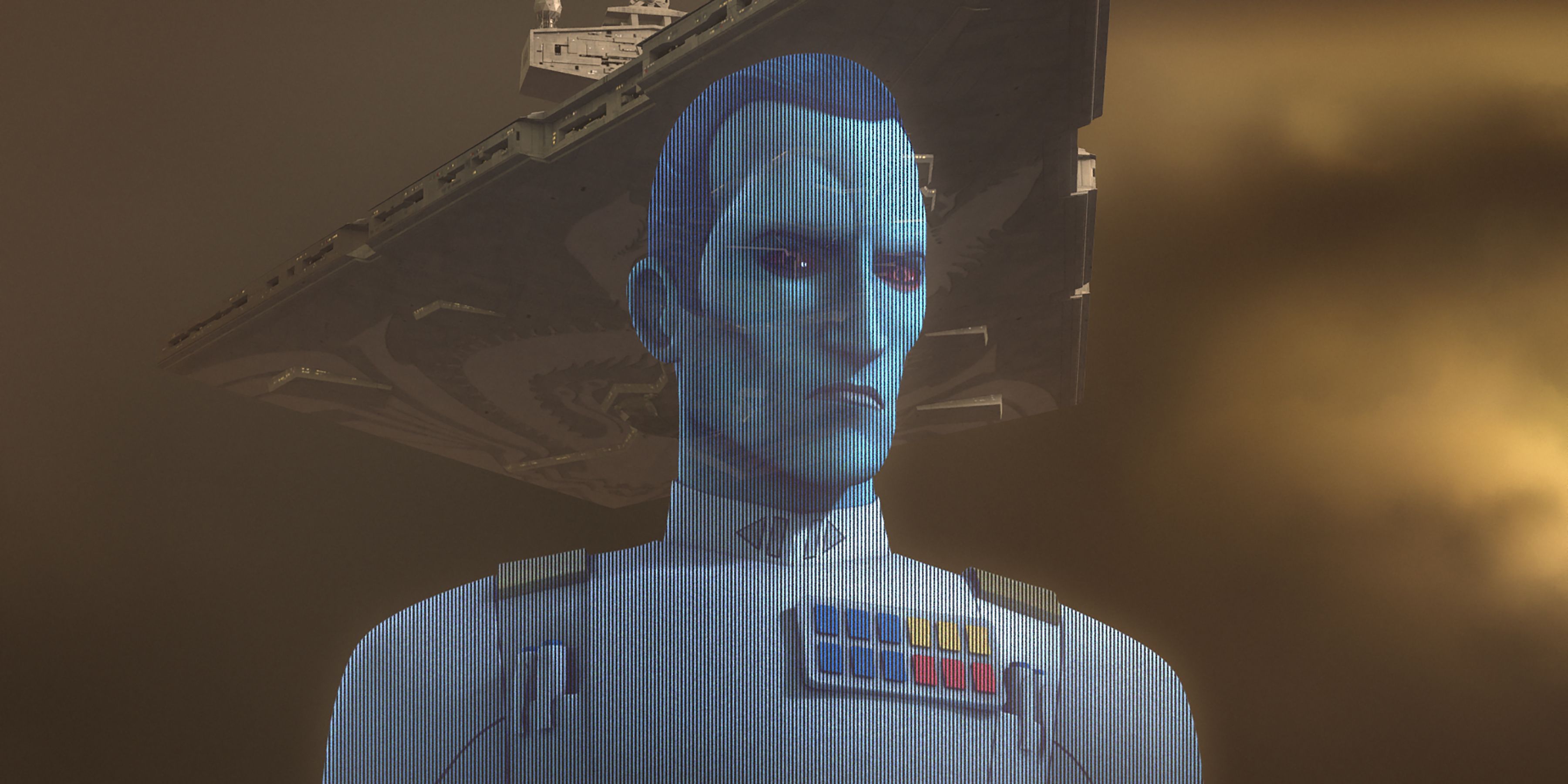 Hologram of Grand Admiral Thrawn in the Star Wars Rebels series finale