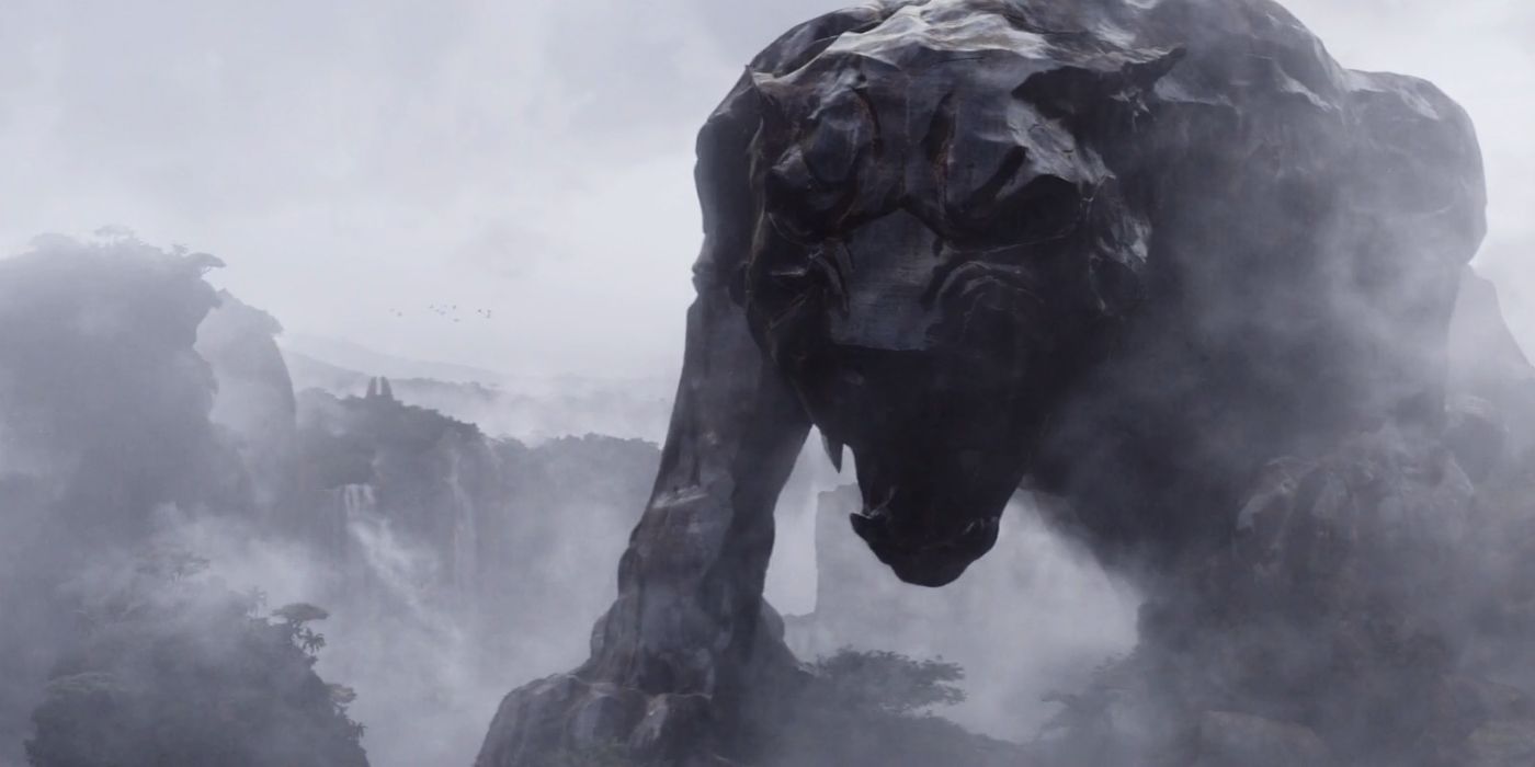 Uma estátua de pantera em Wakanda no final de Capitão América: Guerra Civil