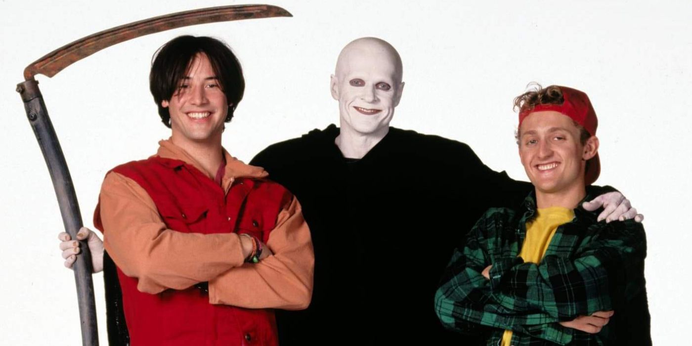 Keanu Reeves, William Sadler and Alex Winter in Bill and Ted.
