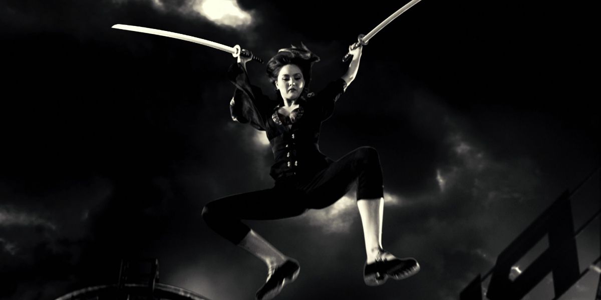 Sin City's Miho (Devon Aoki) leaps into action with her twin swords
