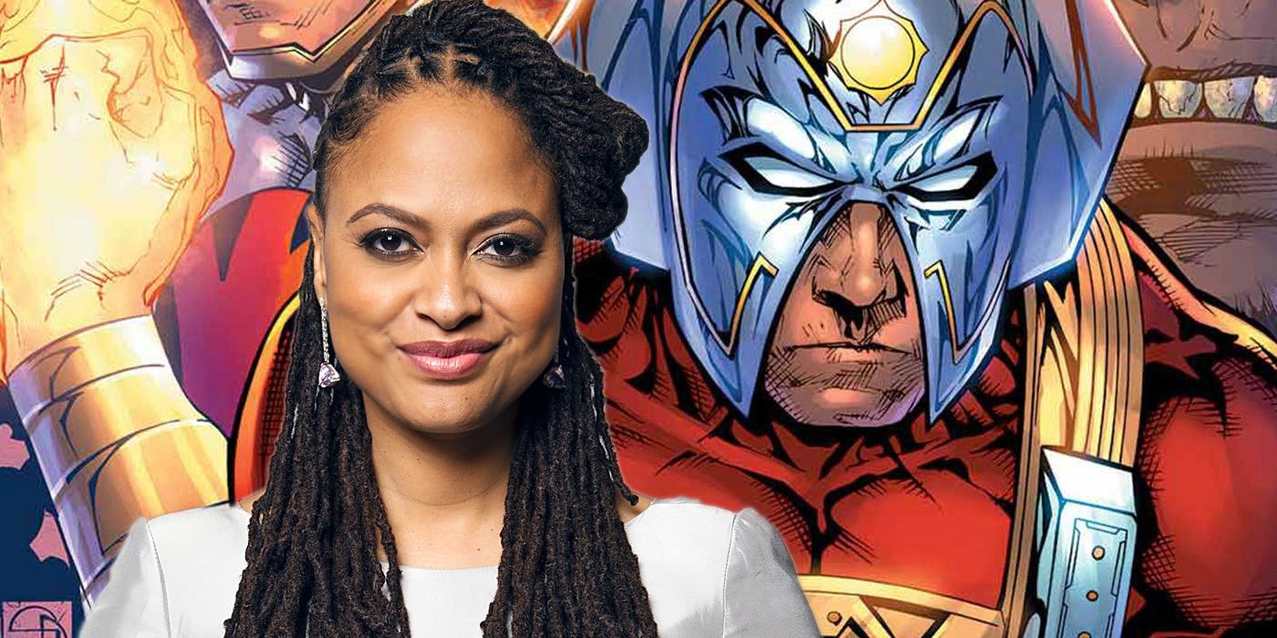 Ava DuVernay smiling with Orion from New Gods behind