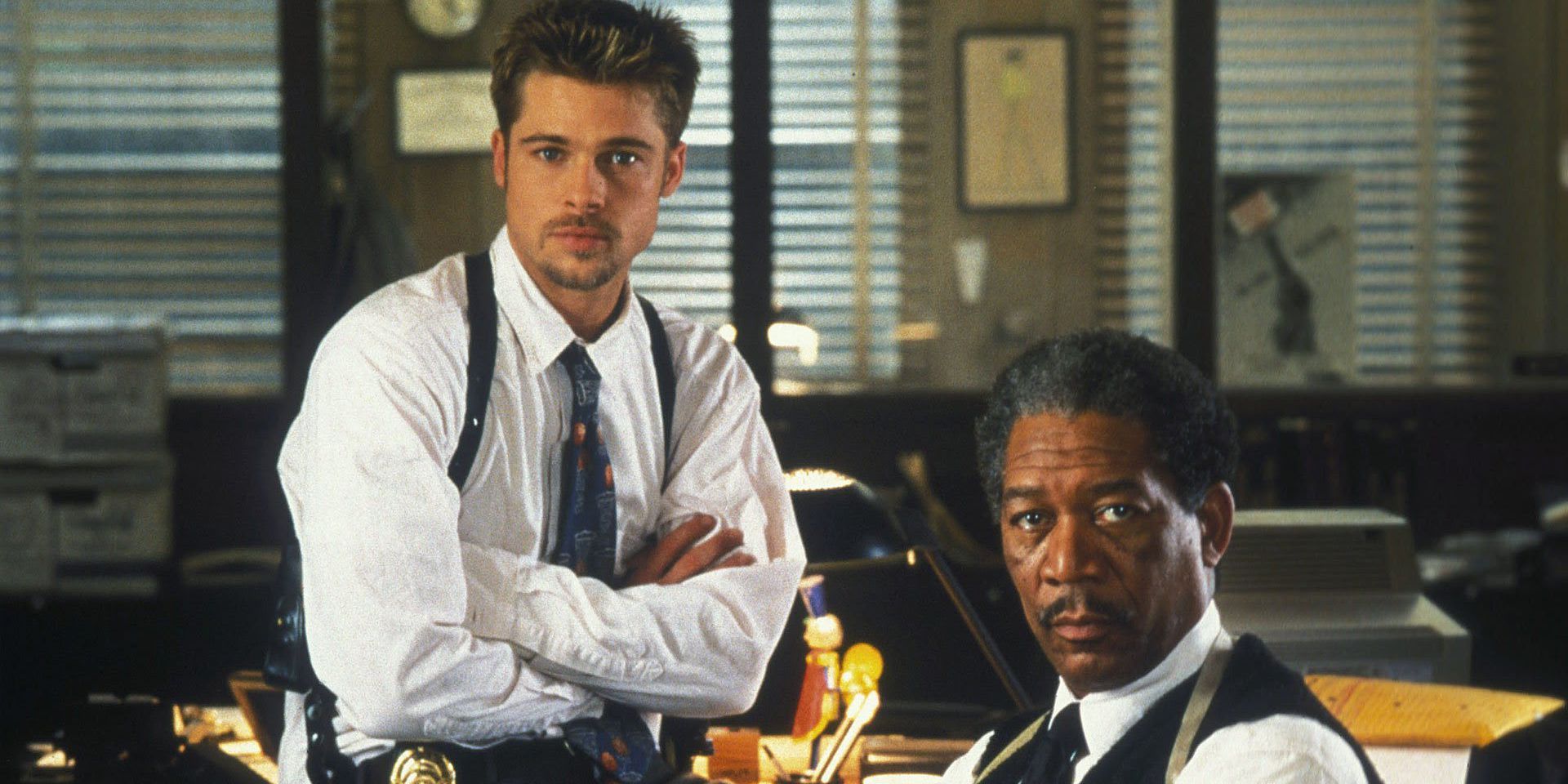 Brad Pitt and Morgan Freeman in Seven