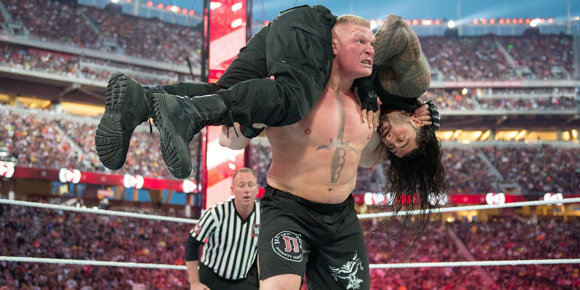 Brock Lesnar and Roman Reigns at WWE Wrestlemania