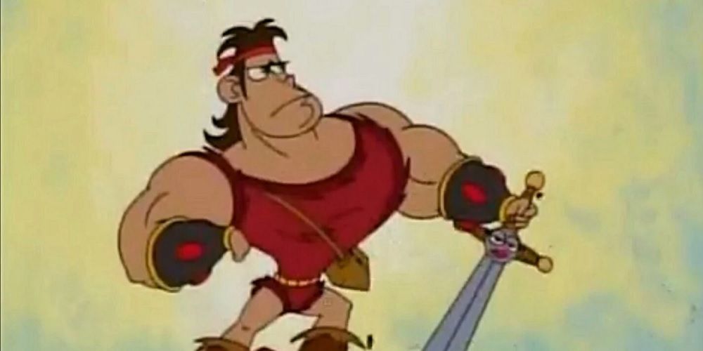 Dave the Barbarian standing with a sword