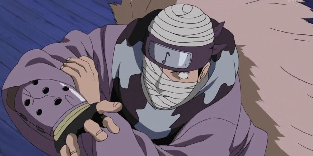 Dosu using his arm to produce vibrations during the Chunin Exams in Naruto