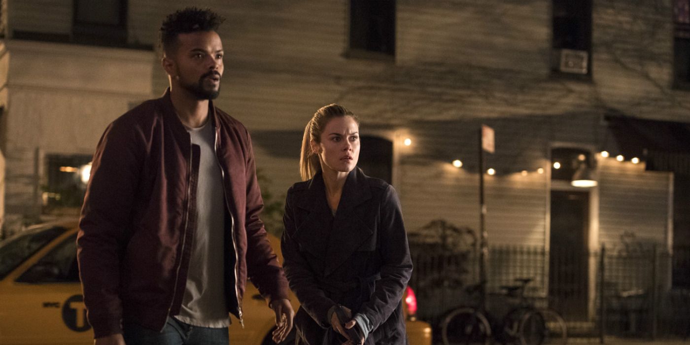 Eka Darville as Malcolm and Rachael Taylor as Trish Walker in Jessica Jones