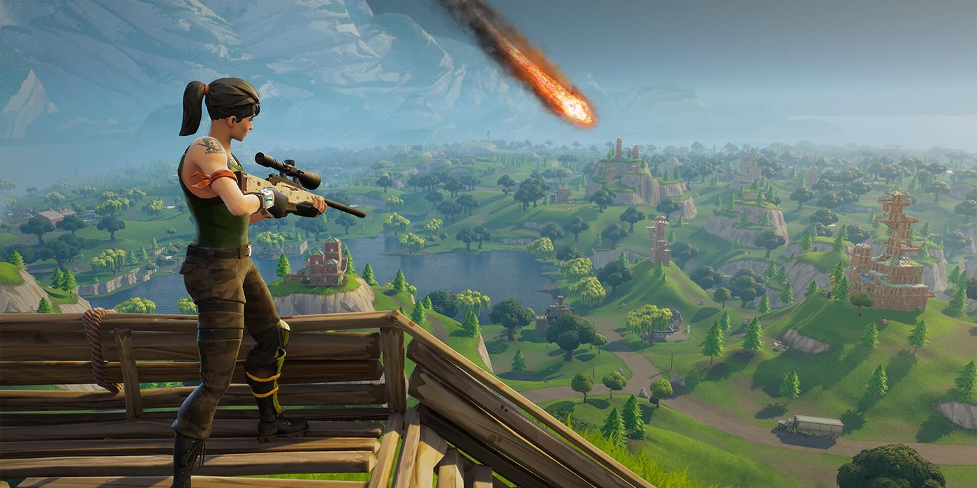 An image of a sniper looking at a comet in Fortnite Battle Royale