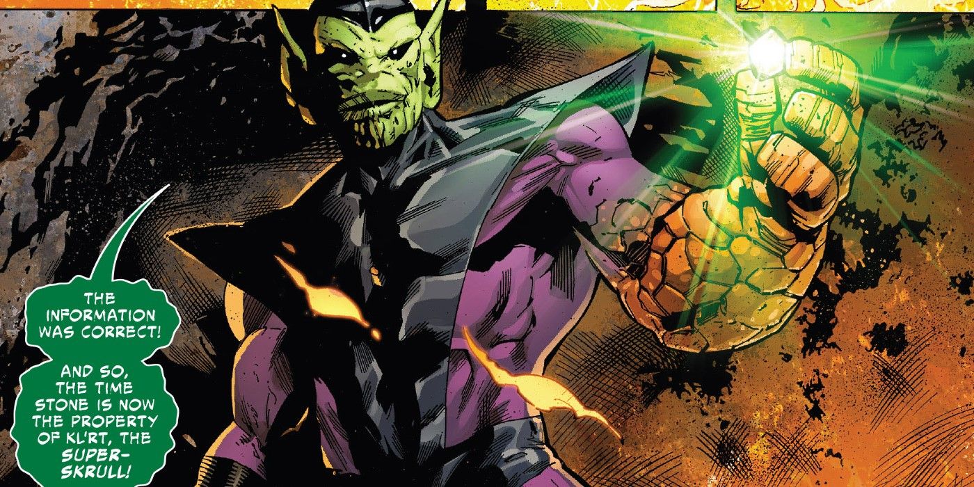 The Super Skrull holding the Time Stone in Marvel Comics.