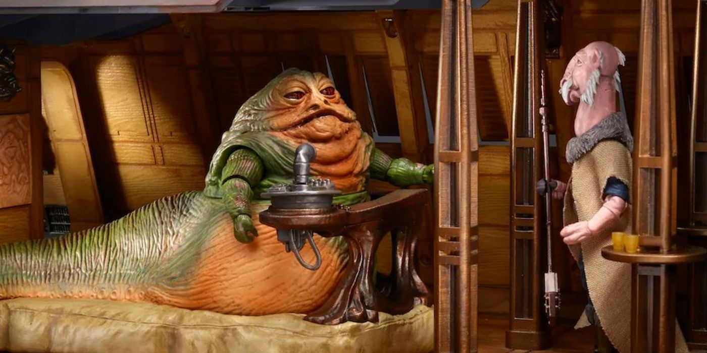 Jabba the Hutt and Yakface figures on Jabba's Sail Barge (photo: Hasbro)