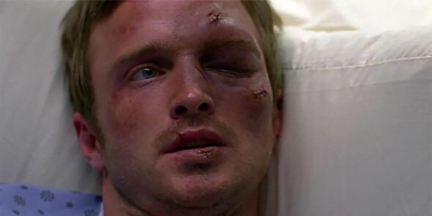 Jesse Pinkman injured in a hospital bed in Breaking Bad