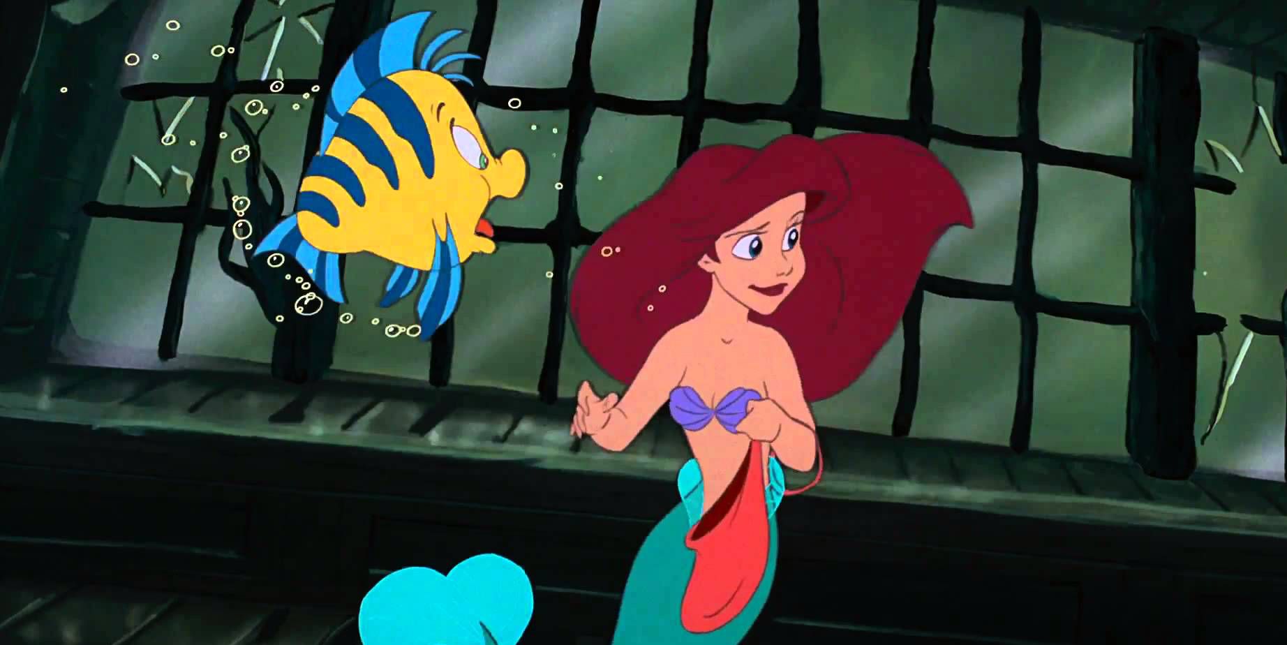 Flounder and Ariel in a shipwreck in the 1989 animated Little Mermaid movie